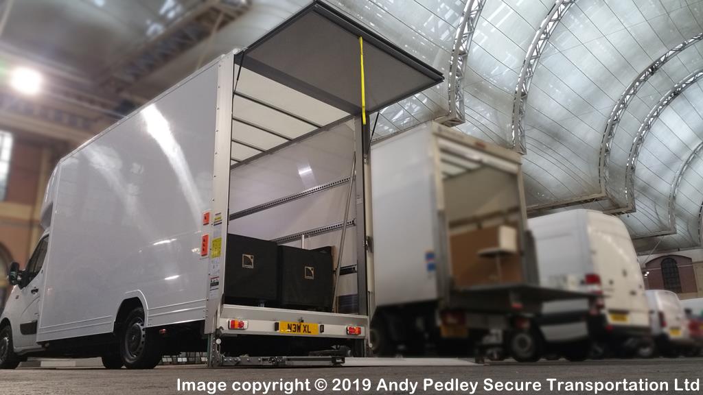European Event Transport by Secure Transportation Ltd. ABTT Theatre Show load in at Alexandra Palace 2019