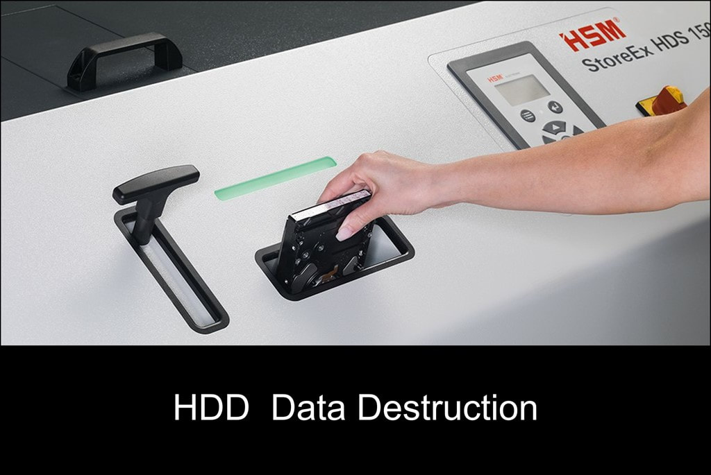 Secure Transportation can permanently destroy hard disk drives on site. Data Destruction with our NATO approved Verity Systems degausser SV91m and hard drive shredding with our HSM Powerline 150