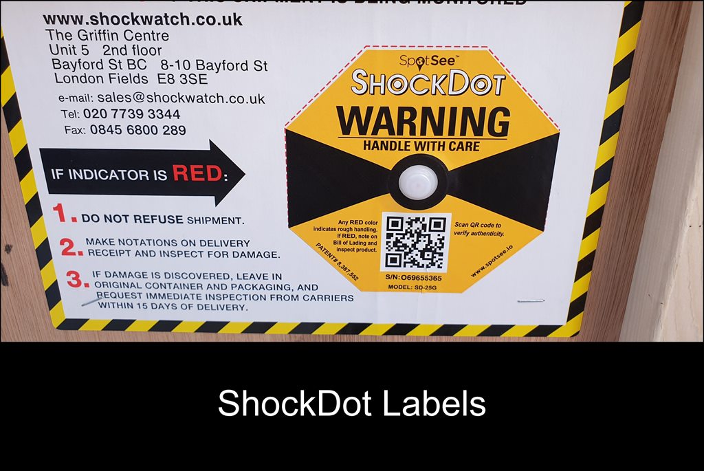 Optional ShockDot labels for Secure Transportation's wooden export cases