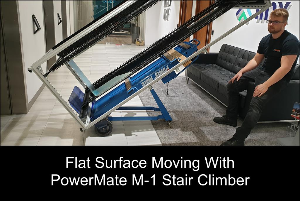 Secure Transportation's Powermate M-1 stair climber can be used for flat surface moving of objects up to 680kg using 2 persons